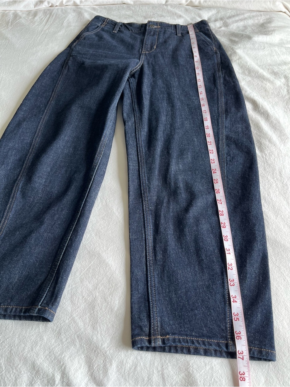 Old Navy High Rise Barrel Leg Denim Jeans Indigo Blue 4 Casual Chic Streetwear - Picture 8 of 14